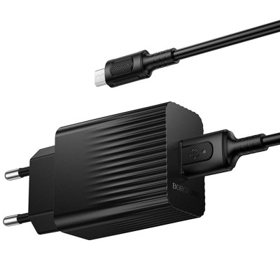 МЗП Borofone BAS72A Source QC3.0 (1USB-A) + кабель USB to MicroUSB Black МЗП Borofone BAS72A Source QC3.0 (1USB-A) + кабель USB to MicroUSB Black