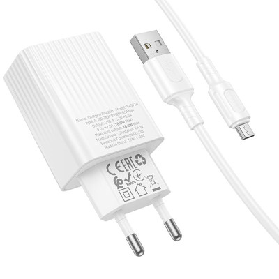 МЗП Borofone BAS72A Source QC3.0 (1USB-A) + кабель USB to MicroUSB White