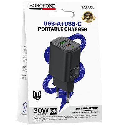МЗП Borofone BAS85A Star PD30W+QC3.0 (1USB-A/1C) Black МЗП Borofone BAS85A Star PD30W+QC3.0 (1USB-A/1C) Black