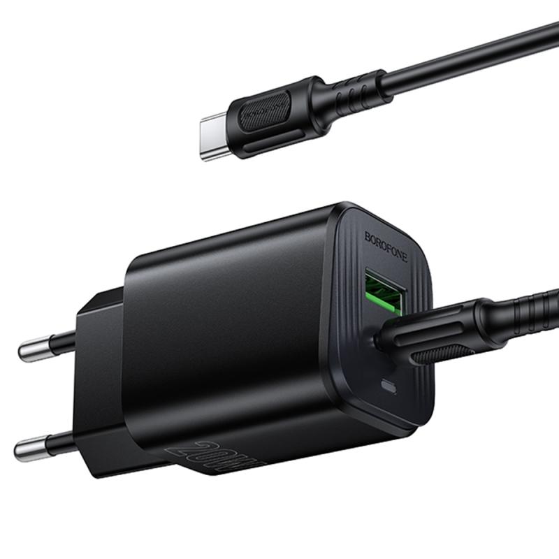 МЗП Borofone BAS83A Star PD20W+QC3.0 (1USB-A/1C) + кабель Type-C to Type-C Black