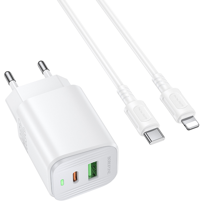 МЗП Borofone BAS83A Star PD20W+QC3.0 (1USB-A/1C) + кабель Type-C to Lightning White