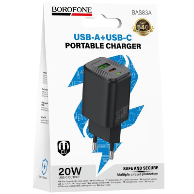 МЗП Borofone BAS83A Star PD20W+QC3.0 (1USB-A/1C) Black МЗП Borofone BAS83A Star PD20W+QC3.0 (1USB-A/1C) Black