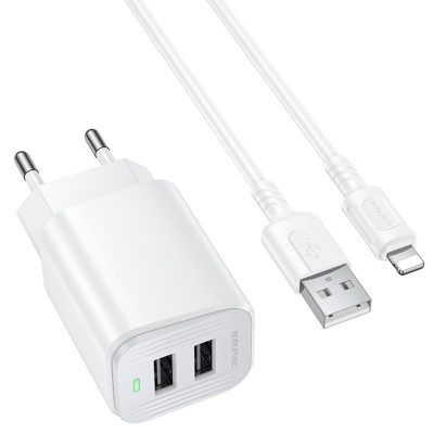 МЗП Borofone BAS81A Star 10.5W (2USB-A) + кабель USB to Lightning White