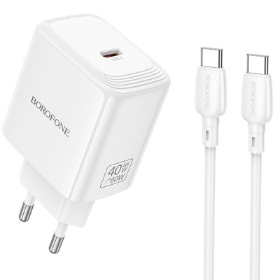 МЗП Borofone BN33 Fuente PD40W (1USB-C) + кабель Type-C to Type-C White