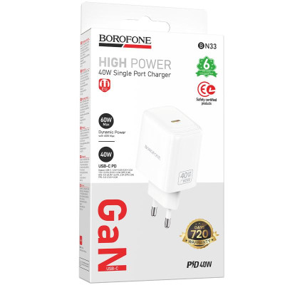 МЗП Borofone BN33 Fuente PD40W (1USB-C) White МЗП Borofone BN33 Fuente PD40W (1USB-C) White