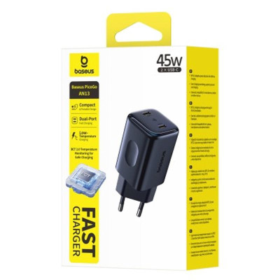 МЗП Baseus PicoGo AN13 Fast Charger 45W (2USB-C) (E0121F) Cosmic Black МЗП Baseus PicoGo AN13 Fast Charger 45W (2USB-C) (E0121F) Cosmic Black