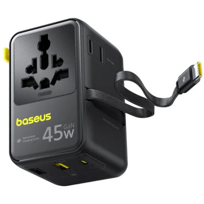 Мережевий універсальний перехідник Baseus AG11 45W with retractable cable (2USB-A/1C/1Socket) (E0307F) Cosmic Black Мережевий універсальний перехідник Baseus AG11 45W with retractable cable (2USB-A/1C/1Socket) (E0307F) Cosmic Black