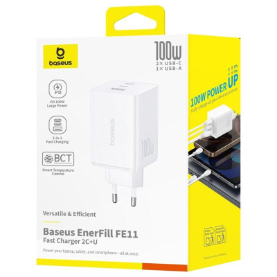 МЗП Baseus EnerFill FE11 Fast Charger PD100W+QC3.0 (1USB-A/2C) (P101821) Moon White МЗП Baseus EnerFill FE11 Fast Charger PD100W+QC3.0 (1USB-A/2C) (P101821) Moon White