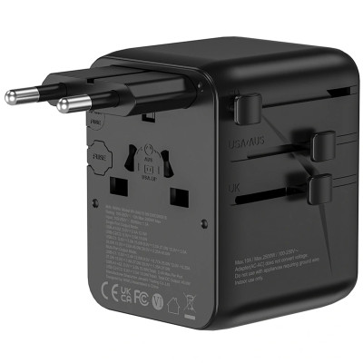 Мережевий універсальний перехідник WIWU UA010 Warrior GaN 45W + 2USB-A/3C Black Мережевий універсальний перехідник WIWU UA010 Warrior GaN 45W + 2USB-A/3C Black
