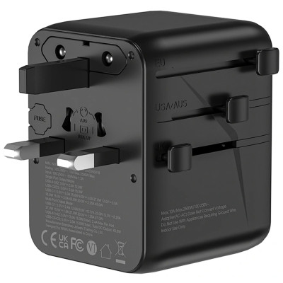 Мережевий універсальний перехідник WIWU UA010 Warrior GaN 45W + 2USB-A/3C Black Мережевий універсальний перехідник WIWU UA010 Warrior GaN 45W + 2USB-A/3C Black