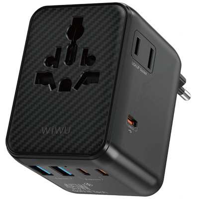 Мережевий універсальний перехідник WIWU UA010 Warrior GaN 45W + 2USB-A/3C Black