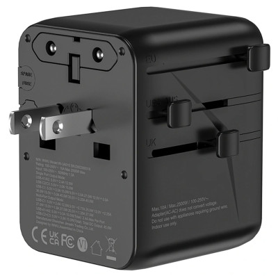 Мережевий універсальний перехідник WIWU UA010 Warrior GaN 45W + 2USB-A/3C Black Мережевий універсальний перехідник WIWU UA010 Warrior GaN 45W + 2USB-A/3C Black