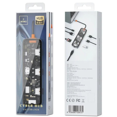 Перехідник HUB WIWU Cyber hub CB008 8 in 1 Grey