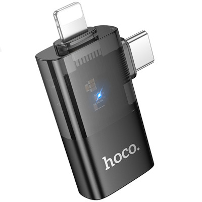 Перехідник Hoco UA36E Combo 2-in-1 (Type-C/Lightning to USB2.0) Black