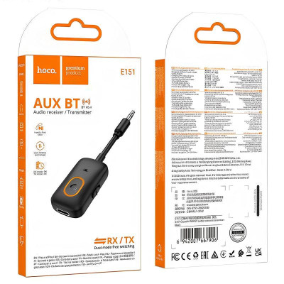 Bluetooth аудіо ресивер/трансмітер Hoco E151 Graceful (AUX 3.5mm) Black
