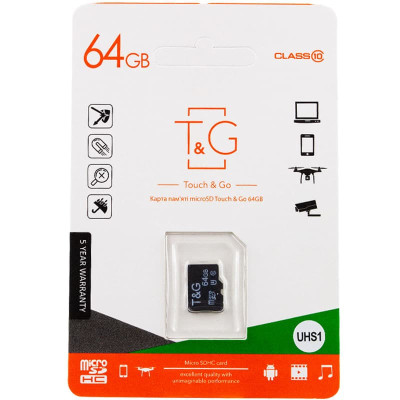 Карта пам'яті T&G (UHS-1) microSDXC Class 10 - 64GB (без адаптера) Чорний