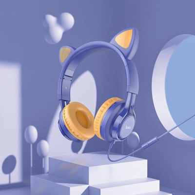 Накладні навушники Hoco W36 Cat ear (3.5mm/1.2m) Midnight Blue Накладні навушники Hoco W36 Cat ear (3.5mm/1.2m) Midnight Blue