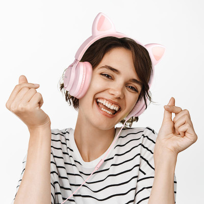 Накладні навушники Hoco W36 Cat ear (3.5mm/1.2m) Pink