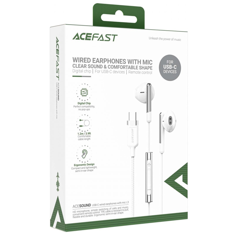 Навушники Acefast L3 (Type-C/1.2m) White