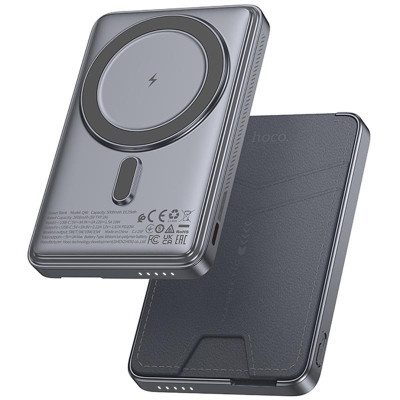 Портативний ЗП Power Bank Hoco Q46 Title PD20W з БЗП+card holder 5000 mAh Silver gray