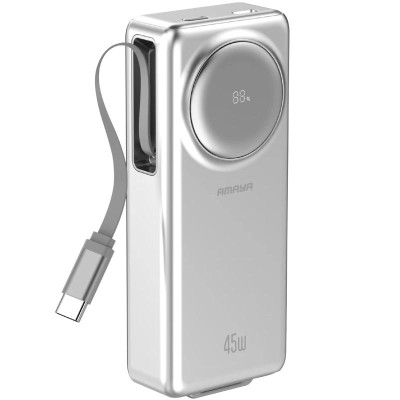 Портативний ЗП Power Bank Amaya F132 45W with display and cable 10000 mAh Silver