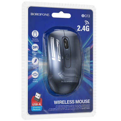 Миша бездротова Borofone BG13 Winner 2.4G Black / Metal gray