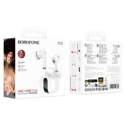 Бездротові TWS навушники Borofone FQ3 Soulmate ANC+ENC White