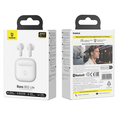 Бездротові TWS навушники Baseus Bass BS2 Lite (A0010A) Moon White Бездротові TWS навушники Baseus Bass BS2 Lite (A0010A) Moon White