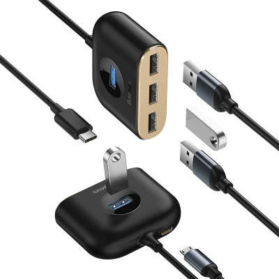 Перехідник HUB Baseus Square round 4-in-1 UBS3.0 1m (CAHUB-AY) Black