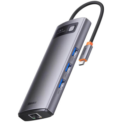 Перехідник HUB Baseus Metal Gleam Series 7-Port Clarity (Type-C to HDMI+USB3.0*3+PD+SD/TF) (B000307) Station Gray