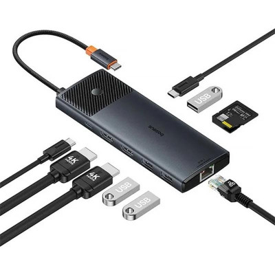 Перехідник HUB Baseus Metal Gleam II OS 10in1 Dual Display (B00061800123-01) Cosmic Black Перехідник HUB Baseus Metal Gleam II OS 10in1 Dual Display (B00061800123-01) Cosmic Black