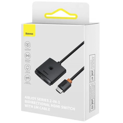 Перехідник HUB Baseus AirJoy Series 2in1 HDMI to HDMI/HDMI (B01331105) Cluster Black Перехідник HUB Baseus AirJoy Series 2in1 HDMI to HDMI/HDMI (B01331105) Cluster Black