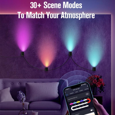 Настінна LED лампа RGB Intelligent wall lamp 4 pcs with Bluetooth European plug with app Black Настінна LED лампа RGB Intelligent wall lamp 4 pcs with Bluetooth European plug with app Black