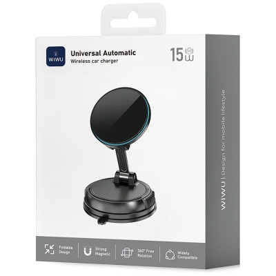Автотримач з БЗП WIWU CH-326 Universal Vacuum Suction Magnetic 15W Black Автотримач з БЗП WIWU CH-326 Universal Vacuum Suction Magnetic 15W Black