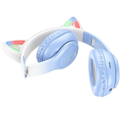 Накладні бездротові навушники Hoco W42 Cat Crystal Blue