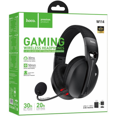 Накладні бездротові навушники Hoco W114 Magic +3.5mm+2.4G Black