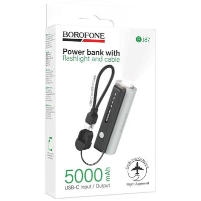 Портативний ЗП Power Bank Borofone BJ87 Star flashlight with cable 5000 mAh Black / Gray