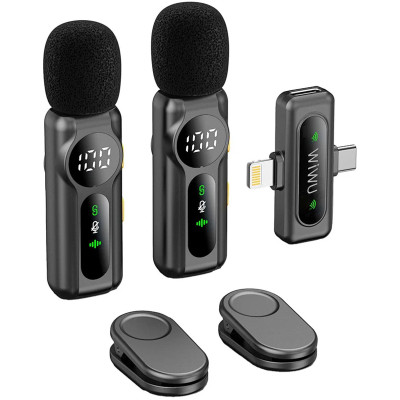 Петличний бездротовий мікрофон WIWU WM007 Dual-mic (Lightning/Type-C) Black