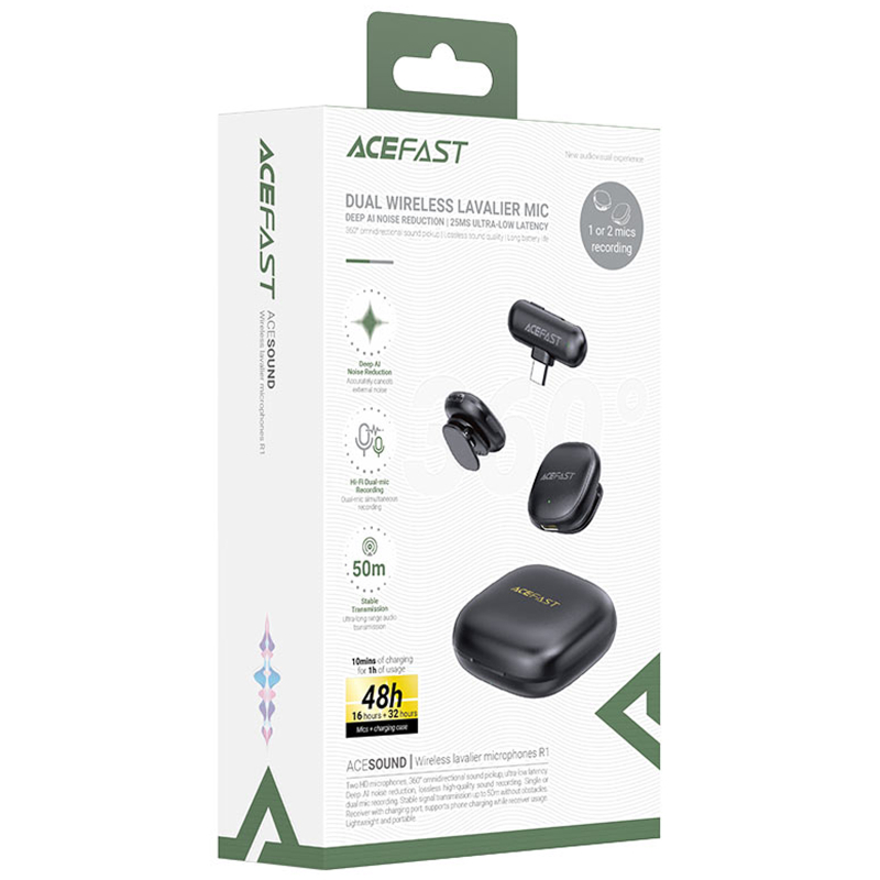 Петличний бездротовий мікрофон Acefast R1 Type-C Black