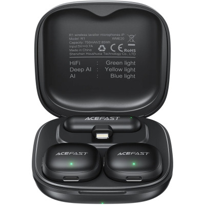 Петличний бездротовий мікрофон Acefast R1 Lightning Black
