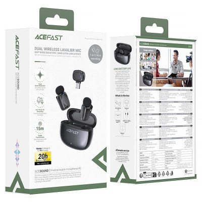 Петличний бездротовий мікрофон Acefast R2 Dual-mic Type-C Black