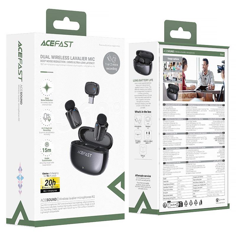 Петличний бездротовий мікрофон Acefast R2 Dual-mic Type-C Black
