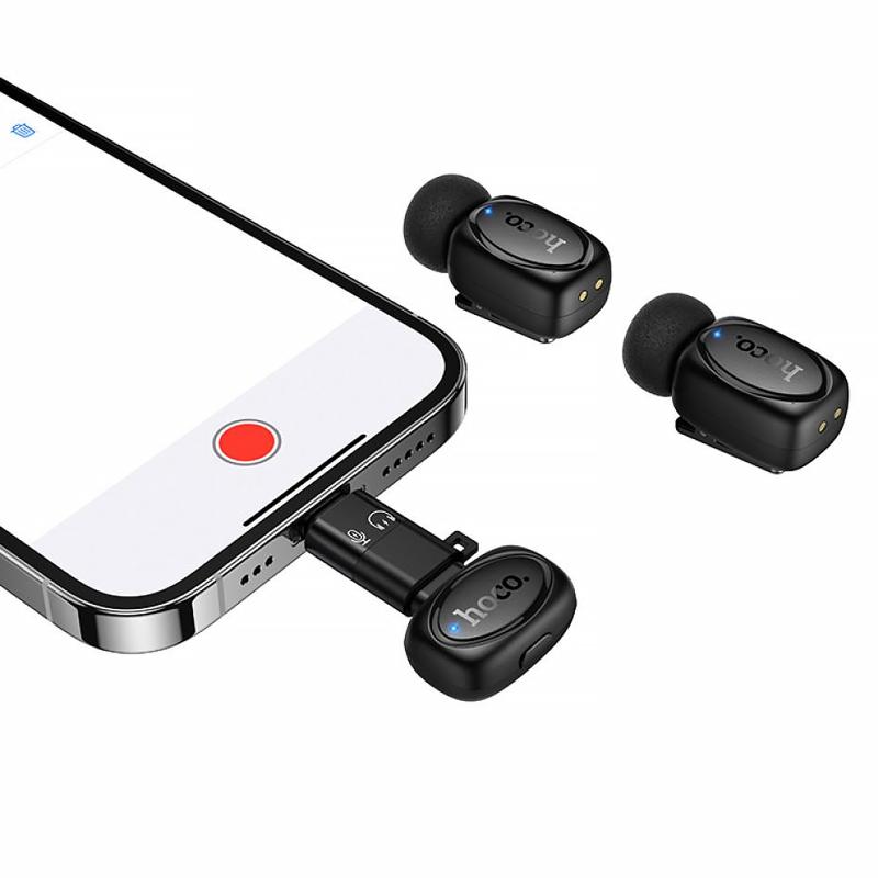 Петличний бездротовий мікрофон Hoco L19 Graceful dual-mic 2in1 (Lightning/Type-C) Black