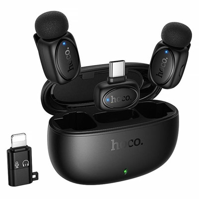 Петличний бездротовий мікрофон Hoco L19 Graceful dual-mic 2in1 (Lightning/Type-C) Black