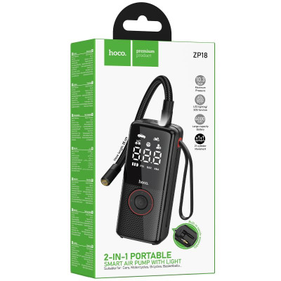 Автомобільний насос Hoco ZP18 Enlighten smart air pump Black Автомобільний насос Hoco ZP18 Enlighten smart air pump Black
