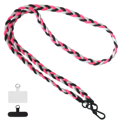 Плетений шнурок (5мм) 120см Black / Pink / White