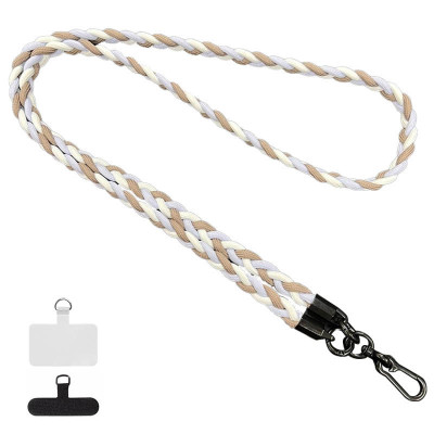 Плетений шнурок (5мм) 120см Camel / Purple / White