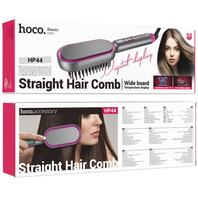Гребінець-випрямляч Hoco HP44 Electric straightening hair comb with digital display Rose Red Гребінець-випрямляч Hoco HP44 Electric straightening hair comb with digital display Rose Red