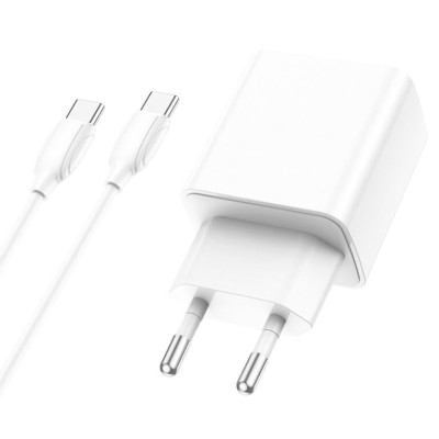 МЗП Borofone BA67A PD20W+QC3.0 (1USB-A/1C) + кабель Type-C to Type-C Білий