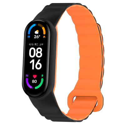 Ремінець Dual-color Magnetic для Xiaomi Mi Band 7/6/5/4/3 Black / Orange